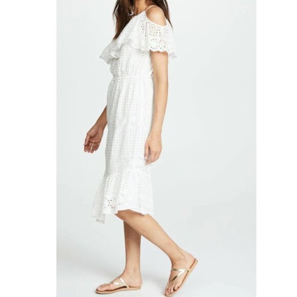 Joie One Shoulder Cotton Eyelet Dress Small White Midi Sleeveless Ruffled Corynn - Picture 7 of 8